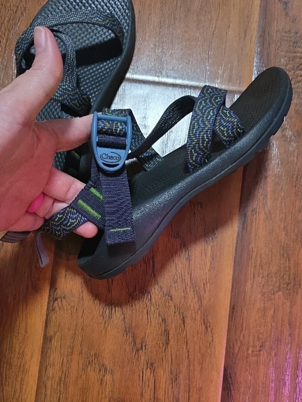 Chaco Kids Black Sandals with Blue and Green Accents
